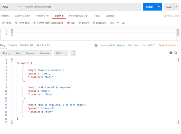 Postman express request validation error http 400